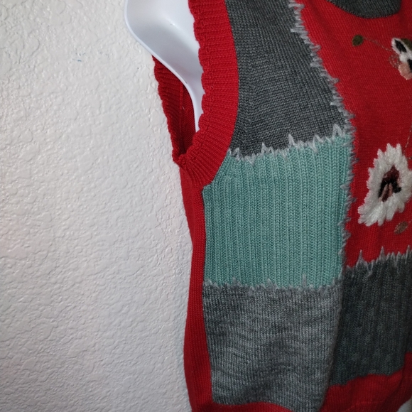 ROBERTA DI CAMERINO Sweater Vest Red Gray Flower Embroidery sz XS - Picture 8 of 16